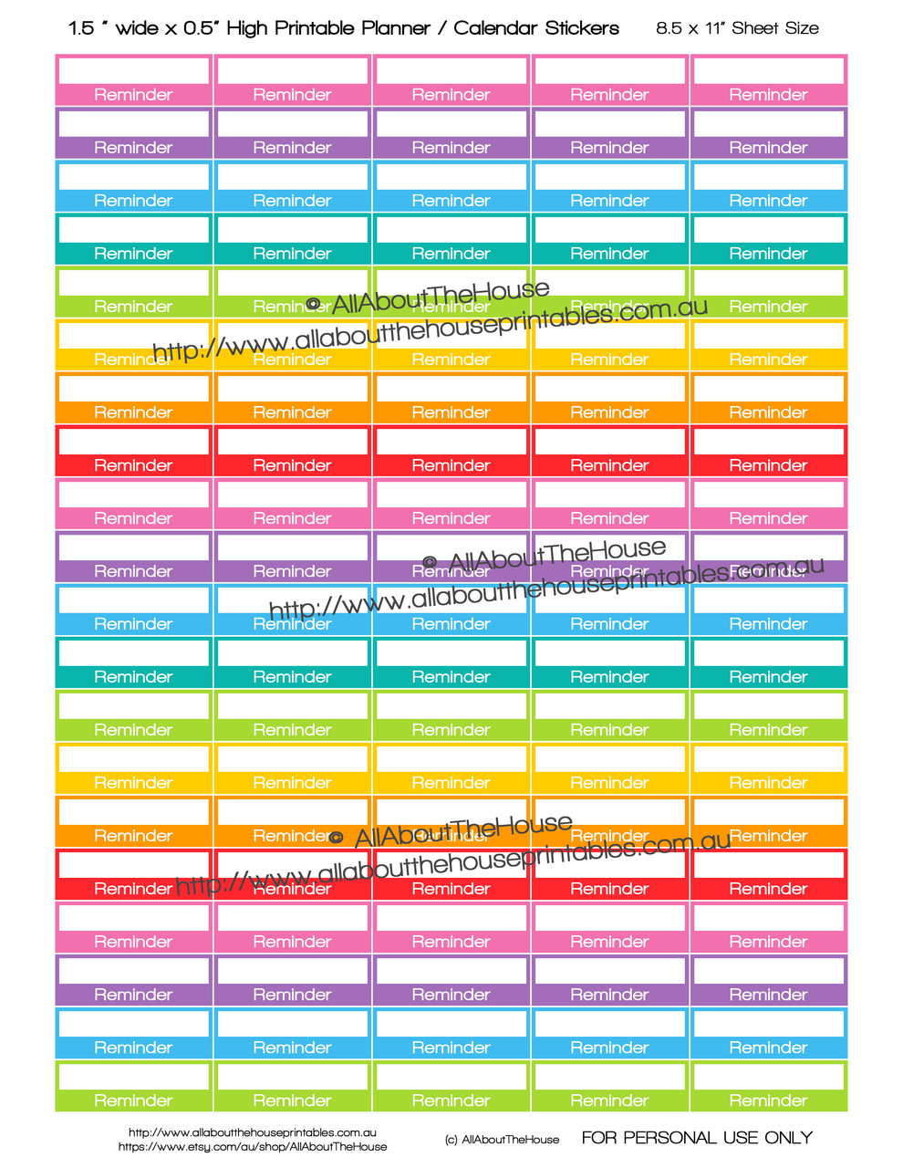 Printable Calendar / Planner Stickers - 1.5 x 0.5\ image relating to Printable Calendar Stickers named Printable Calendar / Planner Stickers - 1.5 x 0.5\